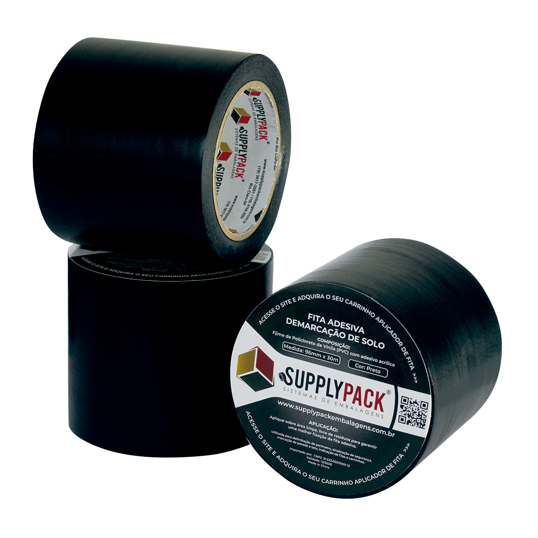 Fita Adesiva de Demarcação de Solo 100mm X 30m - Preto