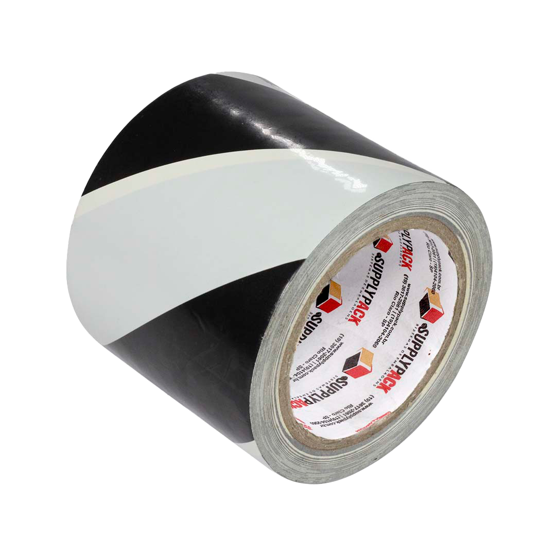Fita Adesiva de Demarcação de Solo 100mm X 30m - Zebrada Branco/Preto