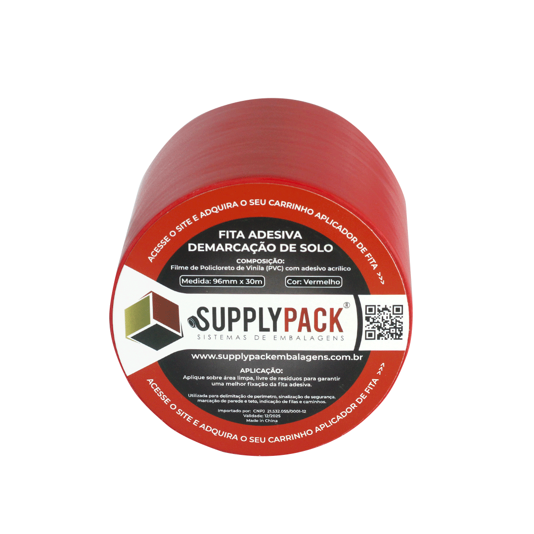 Fita Adesiva de Demarcação de Solo 96mm X 30m - Vermelha