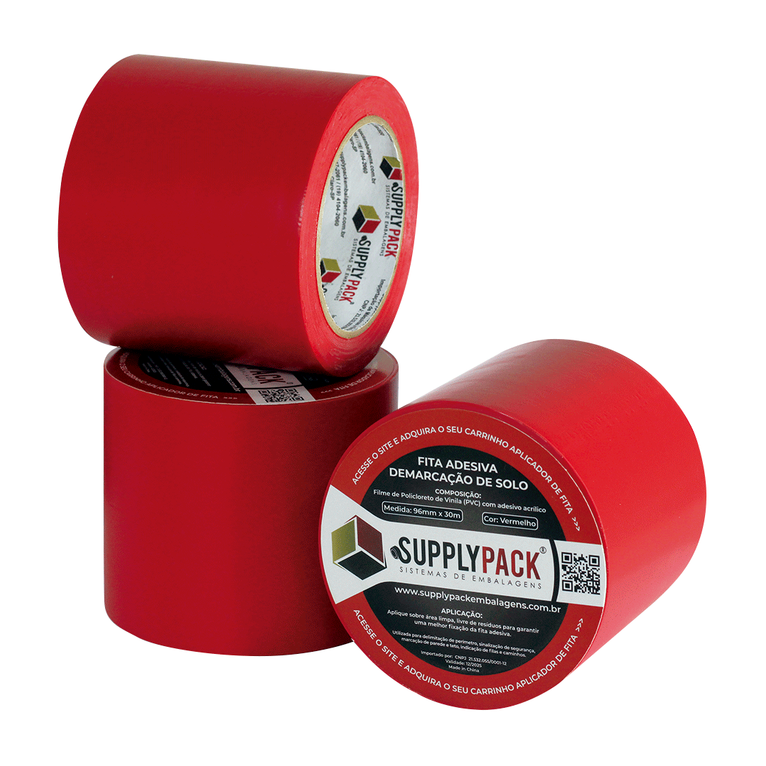 Fita Adesiva de Demarcação de Solo 96mm X 30m - Vermelha