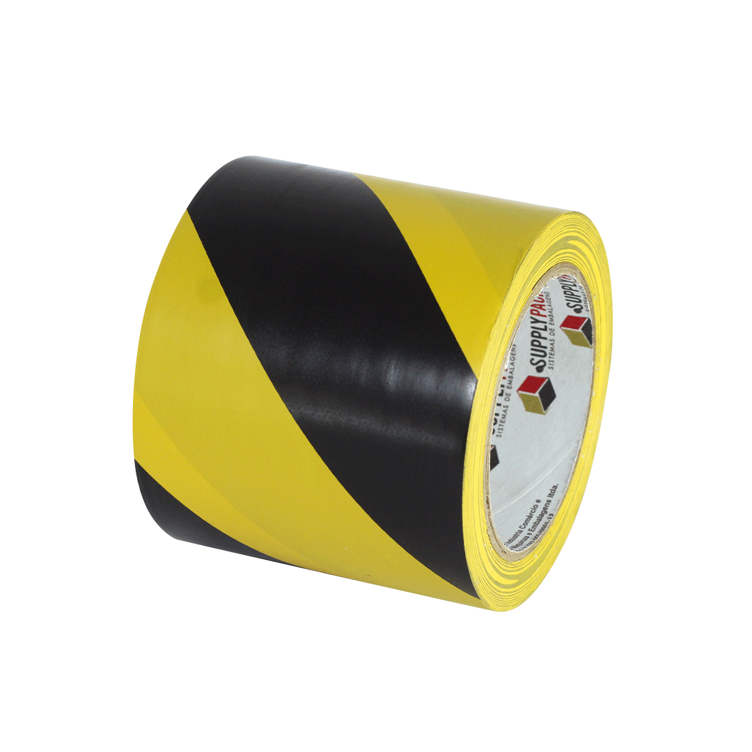 Fita Adesiva de Demarcação de Solo 96mm X 30m - Zebrada Amarelo/Preto