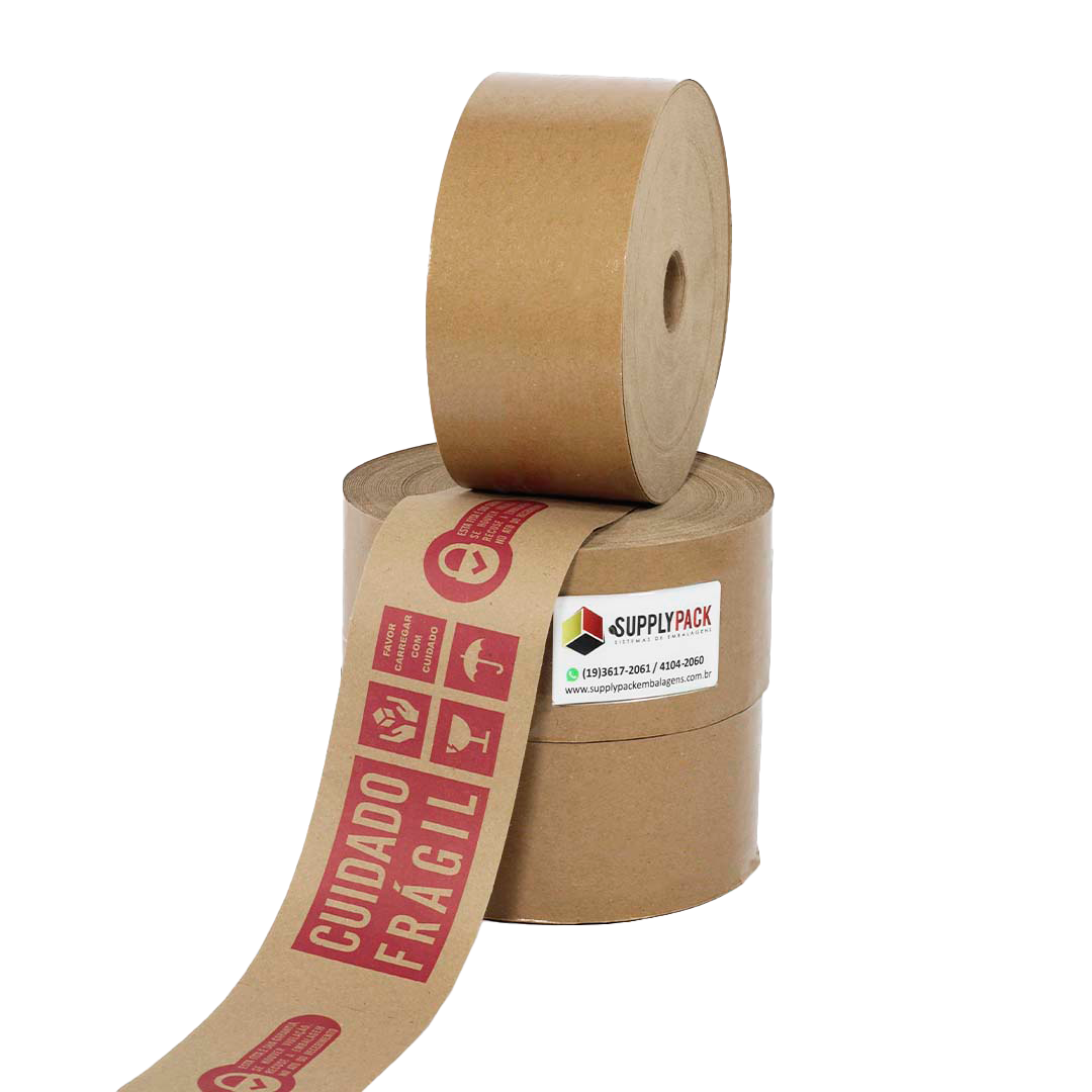 Fita Gomada Cuidado Fragil 80mm s/ Reforco aprox. 1,600 kg