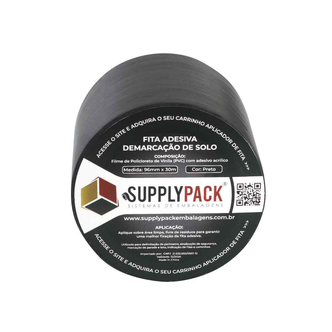 Fita Adesiva de Demarcação de Solo 100mm X 30m - Preto