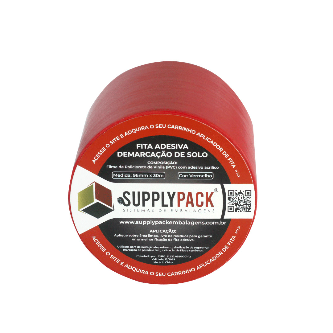 Fita Adesiva de Demarcação de Solo 96mm X 30m - Vermelha